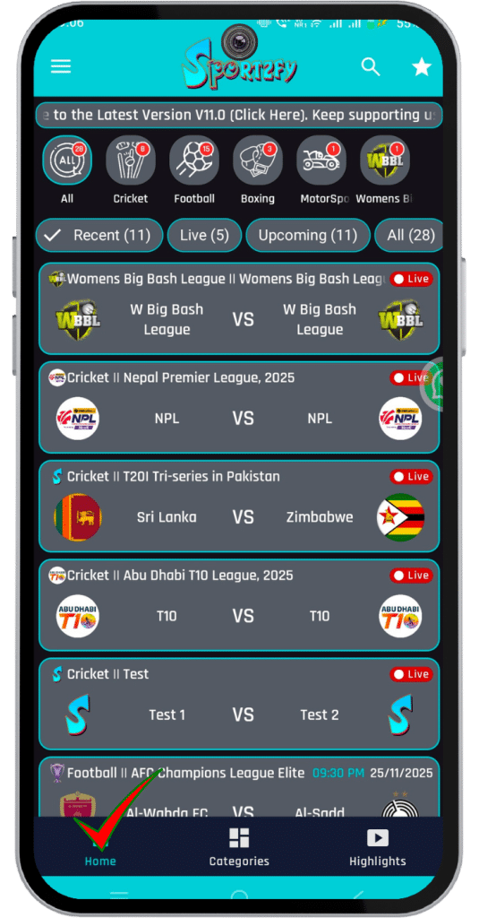 Sportzfy APK Download (*December 2025*) v11 Latest Version 18 Live Events & Home Page