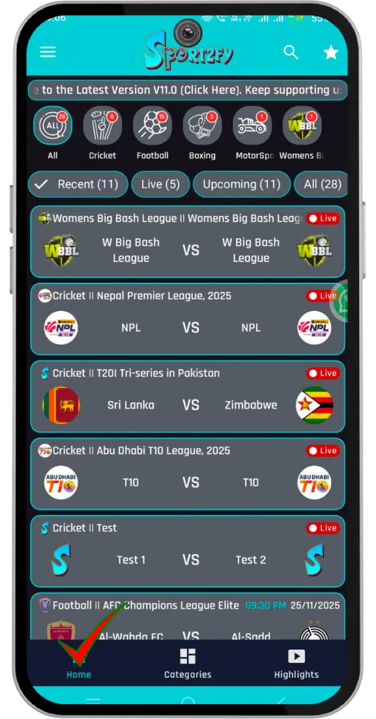 Sportzfy APK Download (*December 2025*) v11 Latest Version 18 Live Events & Home Page